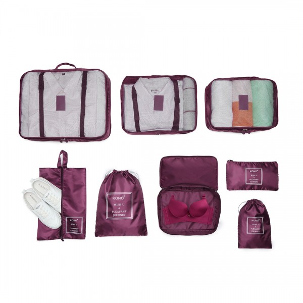E2019 - Kono 8 pièces en Polyester Sacs de Rangement pour Bagages de Voyage - Bordeaux
